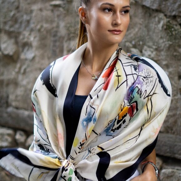 Wassily‎ Kandinsky Composition VIII Handpainted Scarf - 100% Silk - Picture 11 of 12